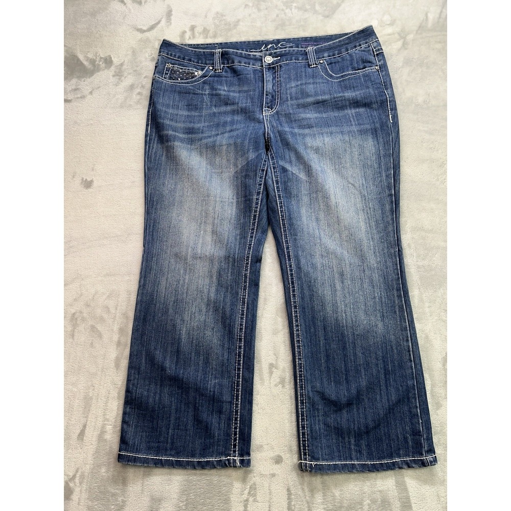 Inc Petites Jeans Womens Plus Sz 18WP Blue Boot Leg Whiskered Western Cowgirl